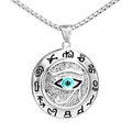 Vintage stainless steel Eye of Horus pendant necklace with blue bead on box chain - Steel Color