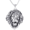 Silver stainless steel lion head pendant necklace with vintage embossed details - Single Pendant (Steel Color)