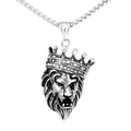 Hip hop lion head necklace with crown pendant and sparkling cubic zirconia crystals - Steel Color (Pendant Only - Without Chain)