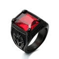 Punk vintage 316L stainless steel ring with rectangle red gemstone and tulip engraving - Size 7 / Black Base Red Gemstone