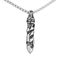 Polished silver stainless steel dagger pendant necklace with vintage wave patterns - Silver