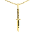Men's gold stainless steel long necklace featuring a tactical dagger pendant with textured handle - Dagger Style (XD788) / Single Pendant Gold