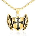 Collar de escudo dorado para hombre de acero inoxidable con cruz negra y alas de águila - Colgante Suelto Dorado