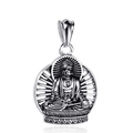 Vintage silver Buddha pendant featuring a lotus base and radial light backdrop - Pendant Only / Steel