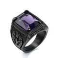 Vintage punk men's ring with rectangle purple gemstone and black tulip engraving - Size 7 / Black Base Purple Gemstone