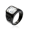 Men's punk style black coated ring with a large square clear gemstone and side relief - US 7 / Black/White Zirconia