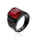 Men's punk style black plated ring with large square cut red ruby-colored gemstone - US 7 / Black/Red Zirconia