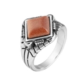 Vintage titanium steel ring for men with square brown sandstone and silver finish - Steel Champagne