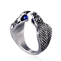 Vintage steel snake ring for men featuring double heads with blue stone accents - US 7 / Stainless Steel Silver Color Blue Zirconia