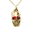 Punk style gold skull pendant necklace with red gemstone eyes and square link chain - Pendant Only (Without Chain) - Gold Color With Red Eyes