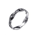 Vintage silver feather ring in titanium steel with sparkling cubic zirconia accents - Steel Color White Zircon