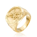 Anello con sigillo San Michele in acciaio inossidabile dorato e rilievo sacro - US 7 / Oro