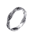 Retro stainless steel feather ring with black zircon stones in a 45-degree side view - Steel Color Black Zircon