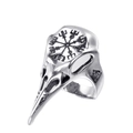 Anello vintage vichingo a forma di teschio di corvo con simboli Vegvisir e Valknut - US 7 / Color Acciaio