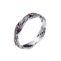 Vintage silver feather ring with red synthetic stones in durable stainless steel - Steel Red Zircon