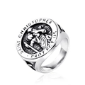Stainless steel Saint Christopher Protect Us ring with religious embossed relief - US 7 / Steel