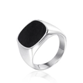 Men's silver stainless steel signet ring with a square black enamel inlay top - US 7 / Steel