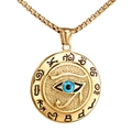 Collier égyptien Œil d'Horus doré avec œil bleu et gravures de hiéroglyphes antiques - Pendentif Seul (Sans Chaîne) / Or