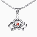 Crown necklace pendant with red gemstone and white rhinestones on silver box chain - Silver Pendant Only