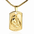 Golden 3D boxing glove embossed dog tag necklace in polished stainless steel - Gold Pendant Only (Without Chain)