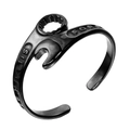 Men's vintage black stainless steel wrench open cuff bracelet with Forever engraving - Black