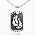 Punk style stainless steel boxing glove dog tag necklace with embossed star details - Silver Pendant Only (Without Chain)
