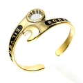 Men's vintage golden stainless steel wrench cuff bracelet with black engraved letters - Gold