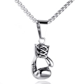 Polished stainless steel boxing glove pendant necklace with realistic lace detail - Steel Color