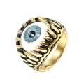 Punk style stainless steel devil's eye ring with golden finish and blue eyeball center - Size 7 / Gold Base Light Blue