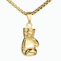 Polished gold boxing glove pendant necklace with high-shine finish on a box chain - Single Pendant Gold