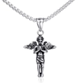 Collana con ciondolo angelo vintage in argento ossidato con catena a maglia veneziana - Color Acciaio