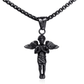 Collana retrò nera in acciaio inossidabile con ciondolo angelo cupido su catena a maglie quadrate - Pendente Singolo Nero