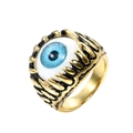 Punk stijl roestvrijstalen ring met gouden afwerking en blauwe boze oog - Gouden Basis Blauw