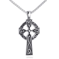 Vintage silver Celtic cross pendant necklace with box chain in stainless steel - Steel Color Pendant Only (Without Chain)