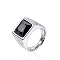 Men's vintage stainless steel ring featuring a rectangular black gemstone inlay - US 7 / Steel Black Rhinestone