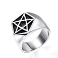 Anillo de pentagrama vintage de acero inoxidable para hombre con cara hexagonal y nido de abeja - US 7 / Color Acero