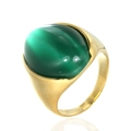 Men's gold stainless steel ring featuring a large oval green cat-eye gemstone setting - US 7 / Gold Green