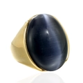 Men's gold plated stainless steel ring with a large oval blue cat's eye stone inlay - US 7 / Gold Base Grey Gemstone