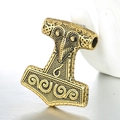 Macro detail of golden Viking Mjölnir hammer pendant with intricate Nordic engravings - Gold Large - Pendant Only (Without Chain)