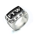Men's punk stainless steel FTW signet ring with black textured center and bolt details - US 7 / Steel