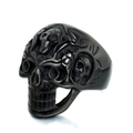 Gothic punk men's stainless steel skull ring with embossed 3D textures in black finish - US 7 / Black