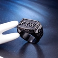 Men's matte black stainless steel FTW signet ring with industrial screw design details - US 7 / Black