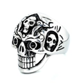 Gothic punk men's skull ring in vintage stainless steel with intricate bone carvings - US 7 / Steel
