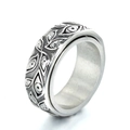 Anillo vintage de acero inoxidable con motivos de ojos grabados en banda ancha plateada - US 7 / Color Acero