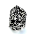 Anillo de calavera vintage de acero inoxidable con tocado de jefe indio punk - US 7 / Color Acero
