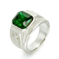 Bague vintage pour hommes en acier inoxydable avec une grande pierre précieuse verte carrée - US 7 / Argent avec zircon vert