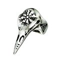 Anillo de calavera de cuervo vikingo en acero inoxidable con símbolos vegvisir y valknut - US 8 / Color Acero