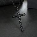 Colgante de cruz de acero inoxidable negro con textura de cuerda y cadena metálica negra - Solo Colgante (Sin Cadena) / Negro (Solo Colgante)