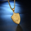 Detail of Masonic gold shield pendant with letter G and textured box chain on blue background - Pendant Only (Without Chain)