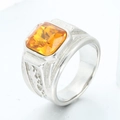 Bague vintage en acier inoxydable pour homme avec une pierre précieuse orange de taille carrée - US 7 / Acier Zircone Jaune